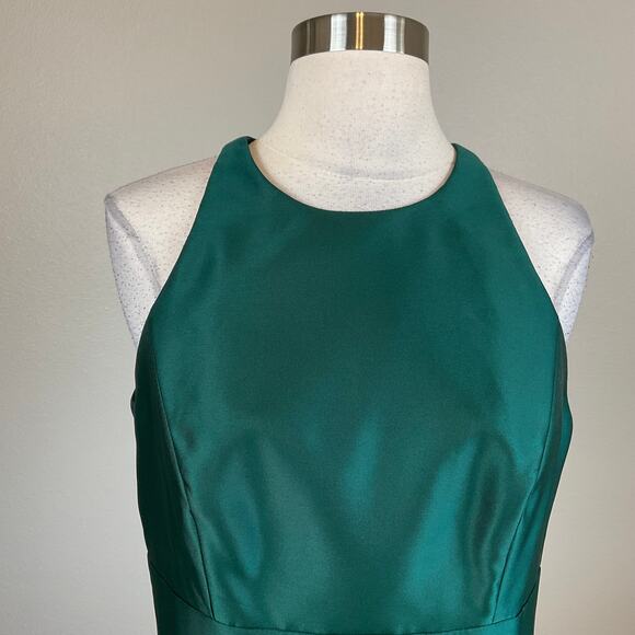 Alfred Sung Green Satin Cocktail Dress Size 8 Sleeveless Pleated Fit and Flare - Picture 7 of 13